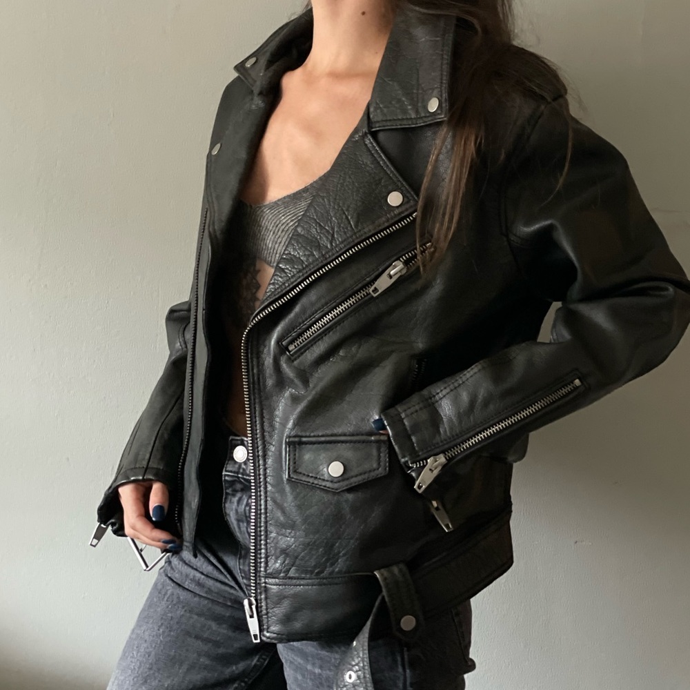 Zara Distressed Leather Biker Jacket NWT